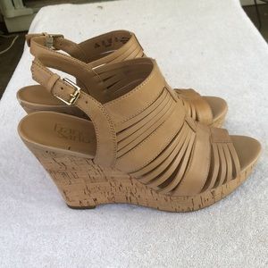 Franco Sarto (8.5) tan leather platform sandal cork sole sexy